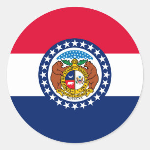 Pegatina Redonda Diseño de la bandera del estado de Misuri
