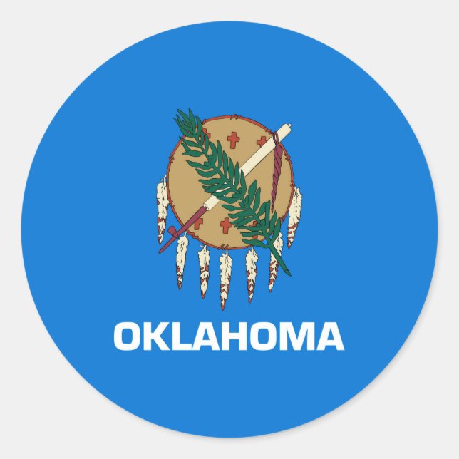 Pegatina Redonda Diseño de la bandera del estado de Oklahoma (Anverso)