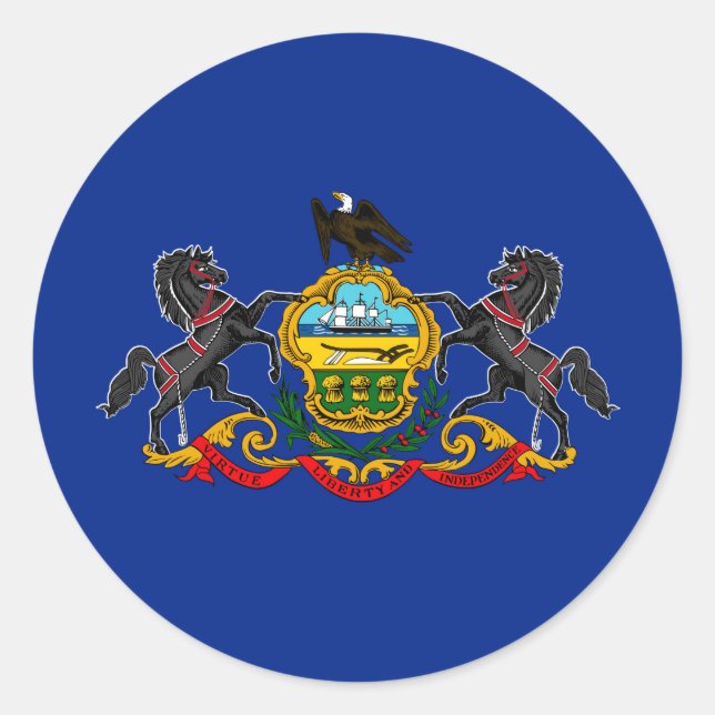 Pegatina Redonda Diseño de la bandera del estado de Pennsylvania (Anverso)