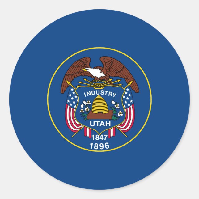 Pegatina Redonda Diseño de la bandera del estado de Utah (Anverso)