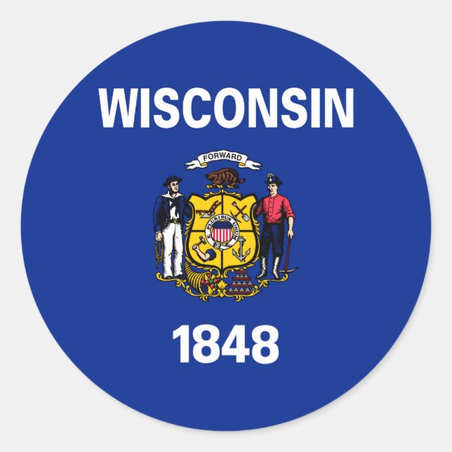 Pegatina Redonda Diseño de la bandera del estado de Wisconsin (Anverso)