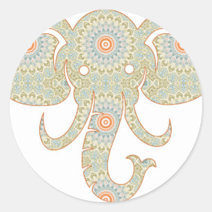 Pegatina Redonda Diseño de la cabeza del elefante de Mandala