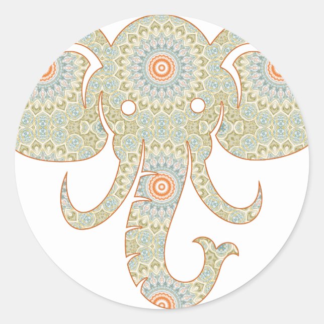 Pegatina Redonda Diseño de la cabeza del elefante de Mandala (Anverso)