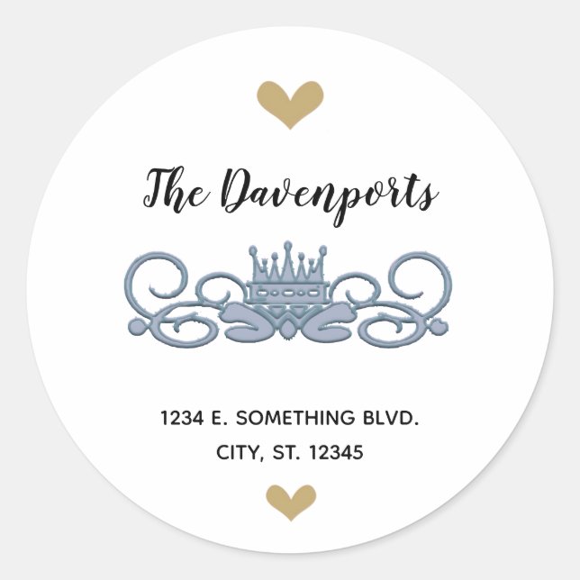 Pegatina Redonda Diseño de la Corona Azul personalizado (Anverso)