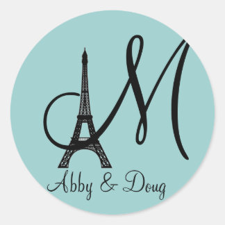 Pegatina Redonda Diseño de la torre DIY Monogram Eiffel