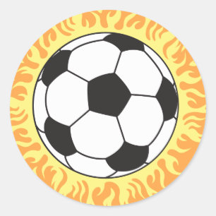 Pegatina Redonda diseño de llamas de balón de fútbol