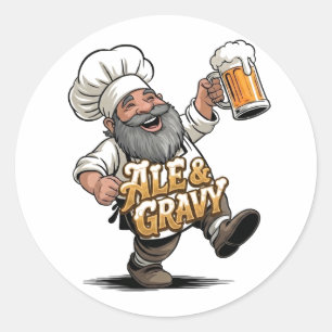 Pegatina Redonda Diseño de logotipo de Ale & Gravy con un chef aleg
