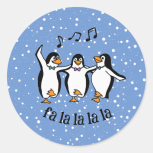 Pegatina Redonda Diseño de los pingüinos cantantes de baile
