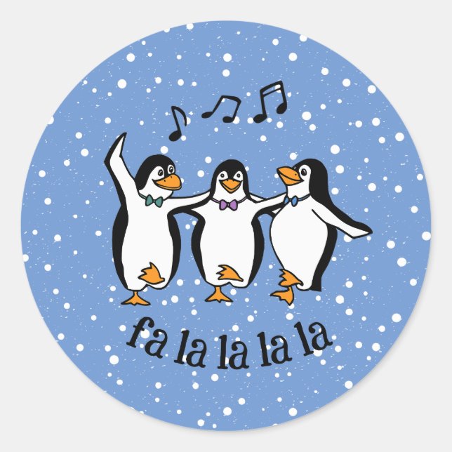 Pegatina Redonda Diseño de los pingüinos cantantes de baile (Anverso)