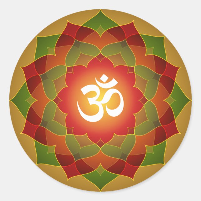 Pegatina Redonda Diseño de Lotus Om (Anverso)