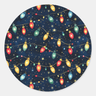 Pegatina Redonda Diseño de luces navidades con brillo de guiño