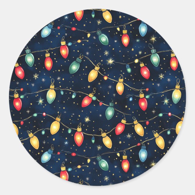 Pegatina Redonda Diseño de luces navidades con brillo de guiño (Anverso)