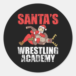 Pegatina Redonda Diseño de lucha de anillo de lucha libre Santa Spo