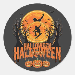 Pegatina Redonda Diseño de Luna para Patineta de Halloween