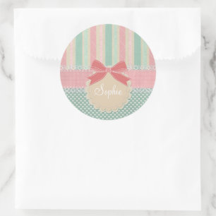 Pegatina Redonda Diseño de lunares y rayas pastel adorable