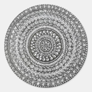 Pegatina Redonda Diseño de Mandala de Arte Original a Lápiz