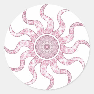 Pegatina Redonda Diseño de Mandala de Sol Rosa