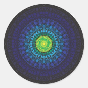 Pegatina Redonda Diseño de Mandala negra