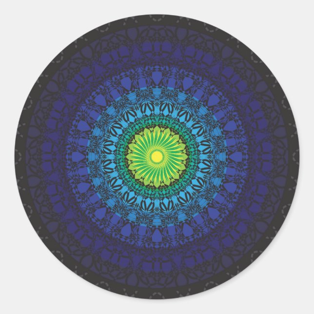 Pegatina Redonda Diseño de Mandala negra (Anverso)