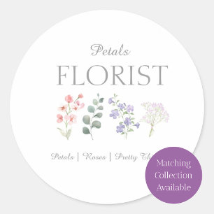 Pegatina Redonda Diseño de Marca de Floristería Boutique Moderna  