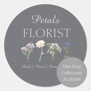 Pegatina Redonda Diseño de Marca de Floristería Boutique Moderna