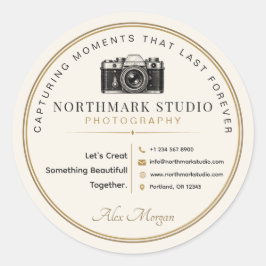 Pegatina Redonda Diseño de marca de fotógrafo vintage Logotipo de