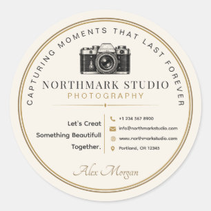 Pegatina Redonda Diseño de marca de fotógrafo vintage  Logotipo de 