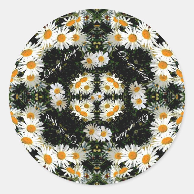 Pegatina Redonda Diseño de margarita blanca en bonito (Anverso)