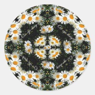 Pegatina Redonda Diseño de margarita blanca en bonito