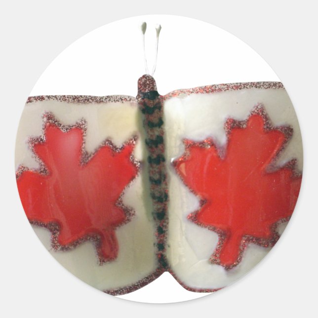 Pegatina Redonda Diseño de mariposa de bandera canadiense (Anverso)