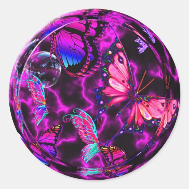 Pegatina Redonda Diseño de mariposas en arrecifes (Anverso)
