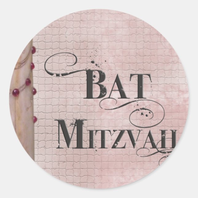 Pegatina Redonda Diseño de mármol Bat Mitzvah (Anverso)