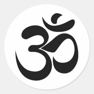 Pegatina Redonda Diseño de meditación de símbolo Om sánscrito minim