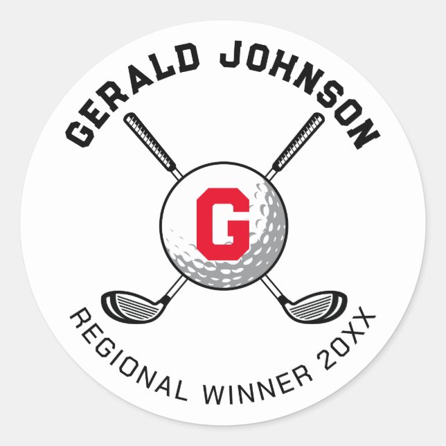 Pegatina Redonda Diseño de monograma de golf elegante para personal (Anverso)