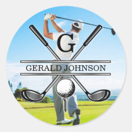 Pegatina Redonda Diseño de Monograma de Golf Personaliza Tu Imagen