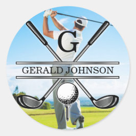 Pegatina Redonda Diseño de monograma de golf personalizado