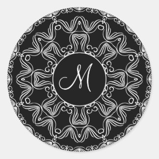 Pegatina Redonda Diseño de monograma decorativo personalizado
