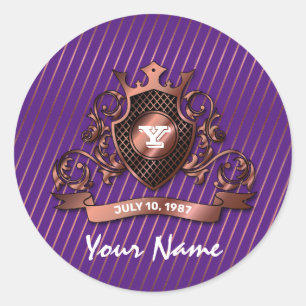 Pegatina Redonda Diseño de monograma elegante personalizado minimal