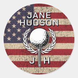 Pegatina Redonda Diseño de monograma personalizado de la bandera am