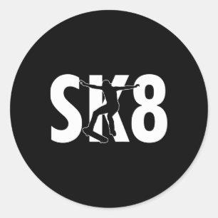 Pegatina Redonda Diseño de monopatín Sk8 Cool trucos de skateboardi