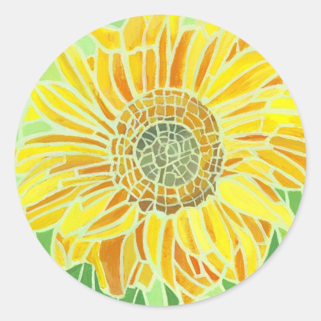 Pegatina Redonda Diseño de mosaico de girasol (Anverso)