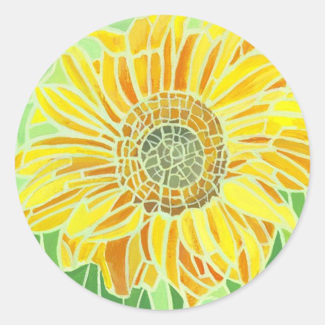 Pegatina Redonda Diseño de mosaico de girasol (Anverso)