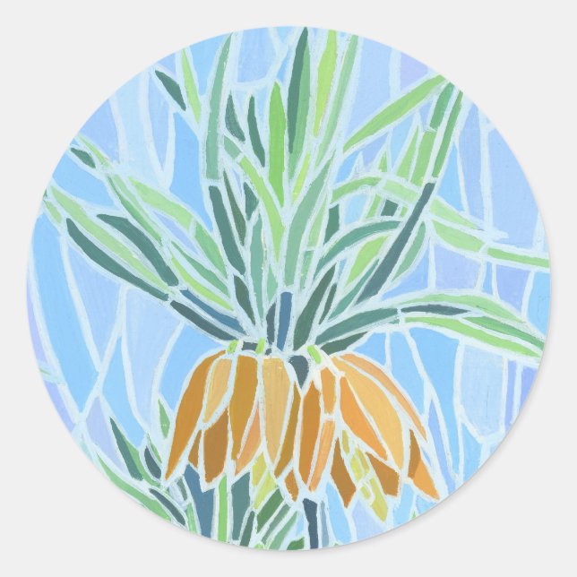 Pegatina Redonda Diseño de mosaico floral (Anverso)