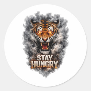 Pegatina Redonda Diseño de motivación de tigre con hambre