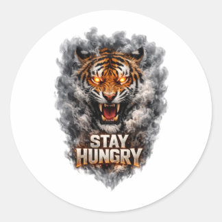 Pegatina Redonda Diseño de motivación de tigre con hambre