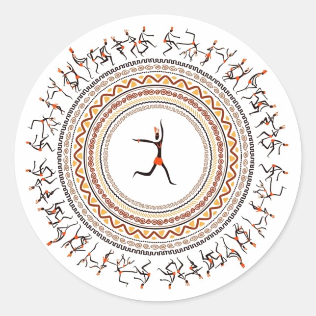 Pegatina Redonda Diseño de Motivos de Baile Folclórico Africano (Anverso)