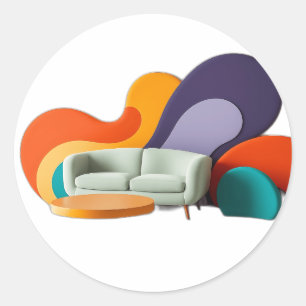 Pegatina Redonda Diseño de Muebles de Flujo Orgánico