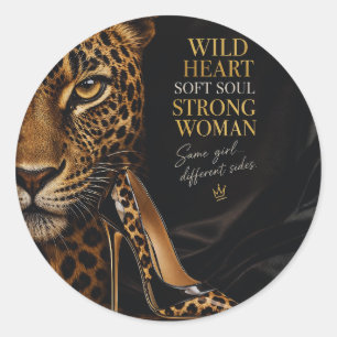 Pegatina Redonda Diseño de mujer de lujo Jaguar y tacón alto