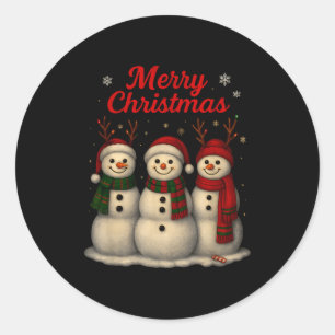Pegatina Redonda Diseño de muñeco de nieve lindo Navidad Feliz
