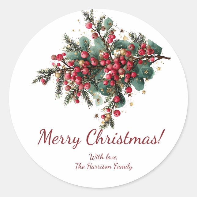 Pegatina Redonda Diseño de navidad de Feliz de Familia Personalizad (Anverso)